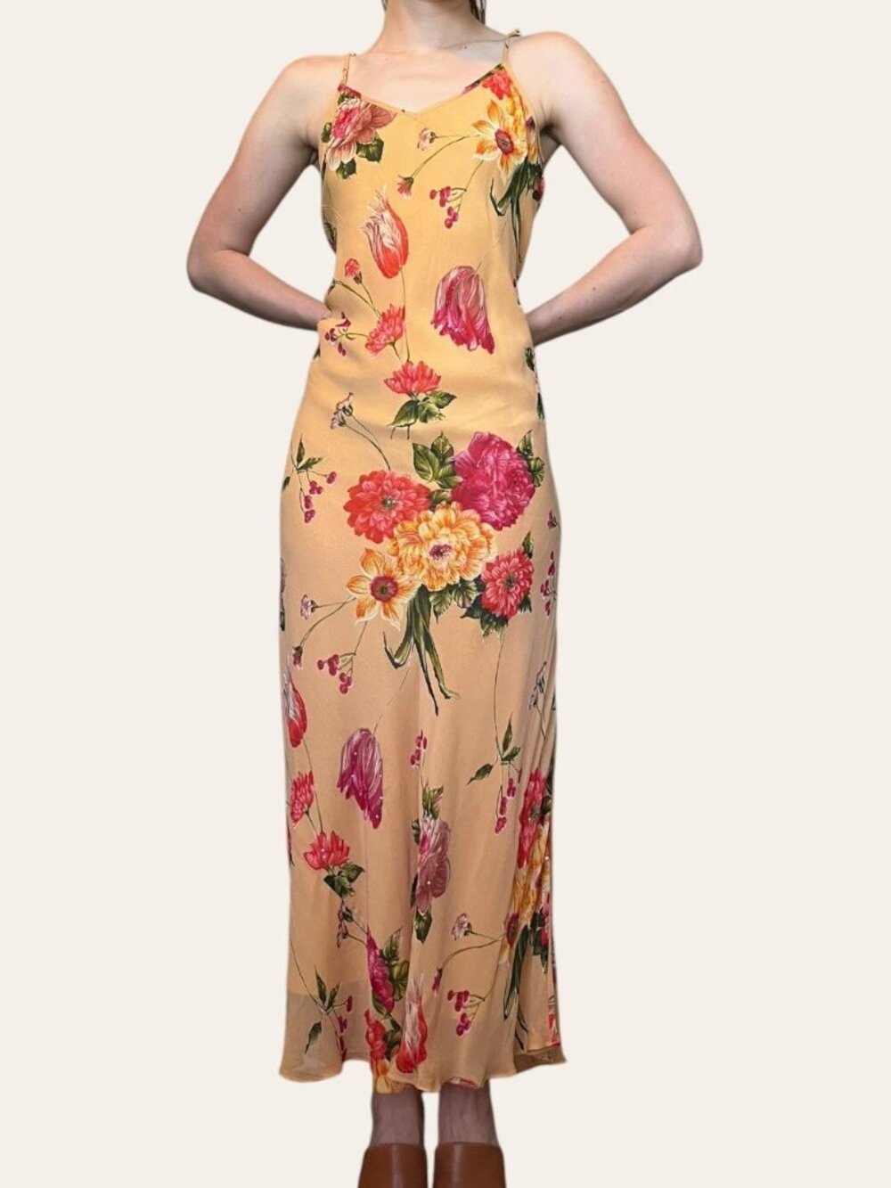 American Angel 90s/y2k style floral peach chiffon maxi dress - Small/Medium - Picture 6 of 8